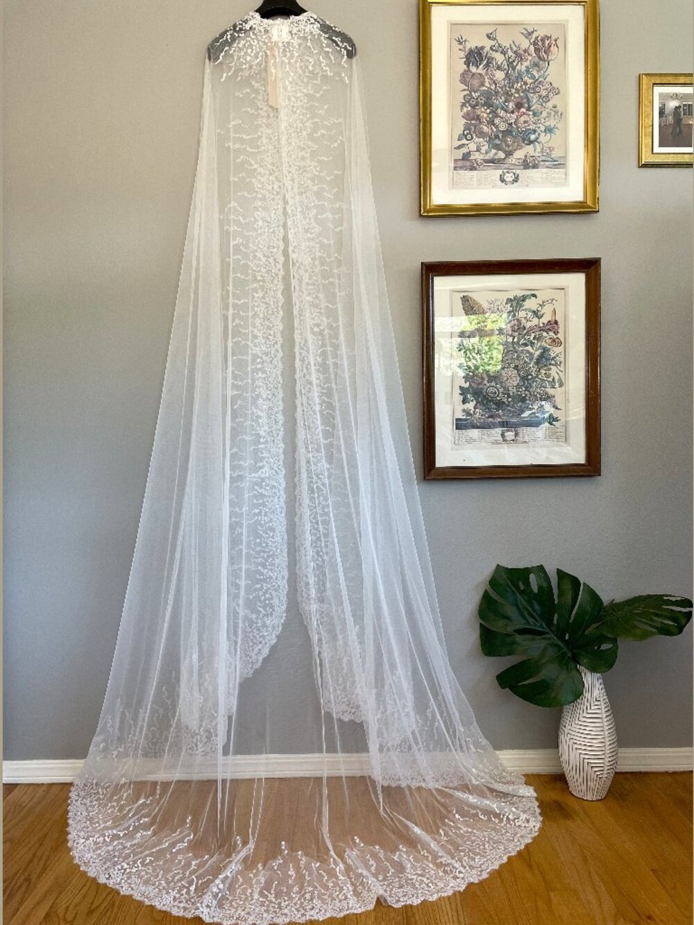 Savannah Miller VREELAND Sequin Bridal Cape | Wedding Dress Topper Ivory | Small - Picture 3 of 11